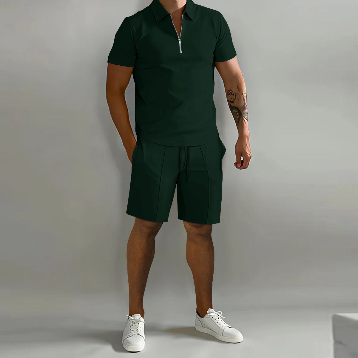 Gavin Collection | Men's Polo Shirt and Shorts Set with Zip Closure | Stylish Comfort for Summer Outings