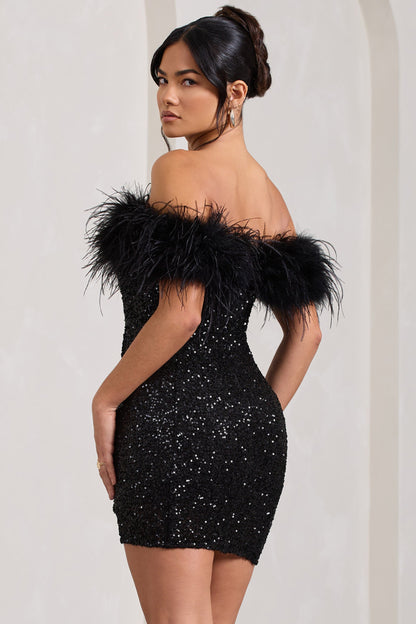 Glamour Collection | Women's Cocktail Dress with Off-Shoulder Sequin Design | Stunning Mini Dress for Special Occasions