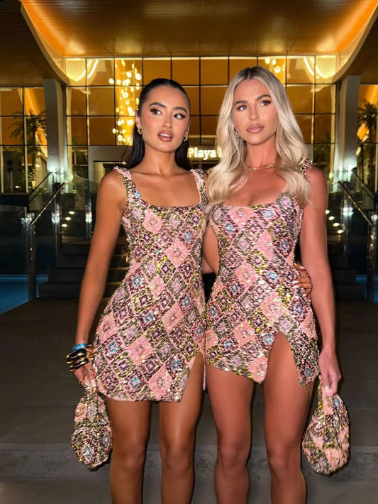 Glamour Nights | Women's Cocktail Dress with All-Over Sequins | Stunning Mini Dress for Effortless Party Style