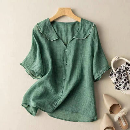 Gossamer Collection | Women's Blouse with Scalloped Collar | Airy Linen for Effortless Everyday Elegance