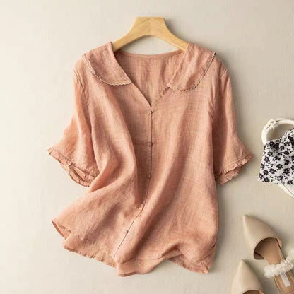 Gossamer Collection | Women's Blouse with Scalloped Collar | Airy Linen for Effortless Everyday Elegance