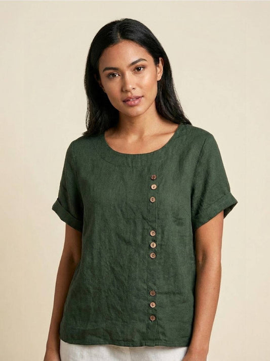 Grace Collection | Women's Linen Blouse with Button Detail | Stylish Summer Top for Effortless Outfits