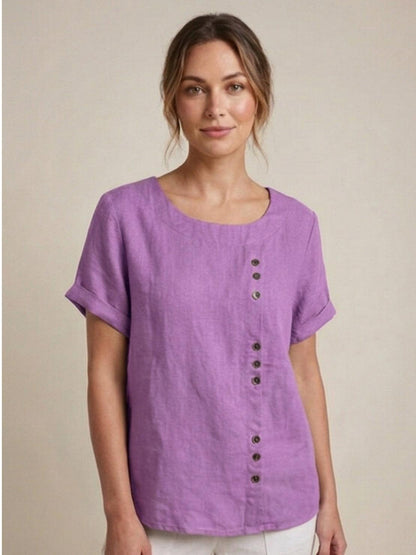 Grace Collection | Women's Linen Blouse with Button Detail | Stylish Summer Top for Effortless Outfits