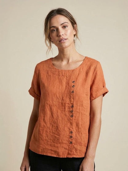 Grace Collection | Women's Linen Blouse with Button Detail | Stylish Summer Top for Effortless Outfits