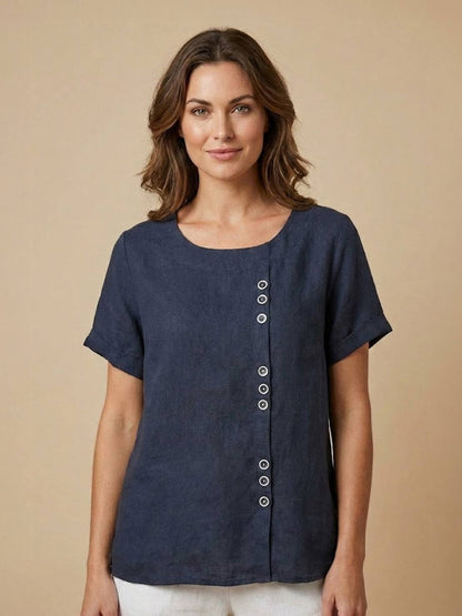 Grace Collection | Women's Linen Blouse with Button Detail | Stylish Summer Top for Effortless Outfits
