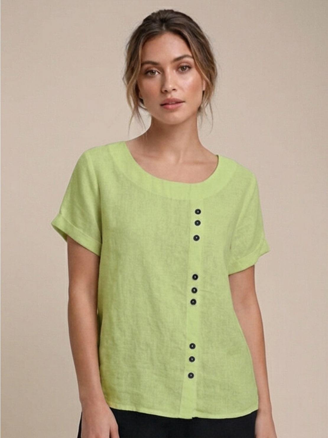 Grace Collection | Women's Linen Blouse with Button Detail | Stylish Summer Top for Effortless Outfits
