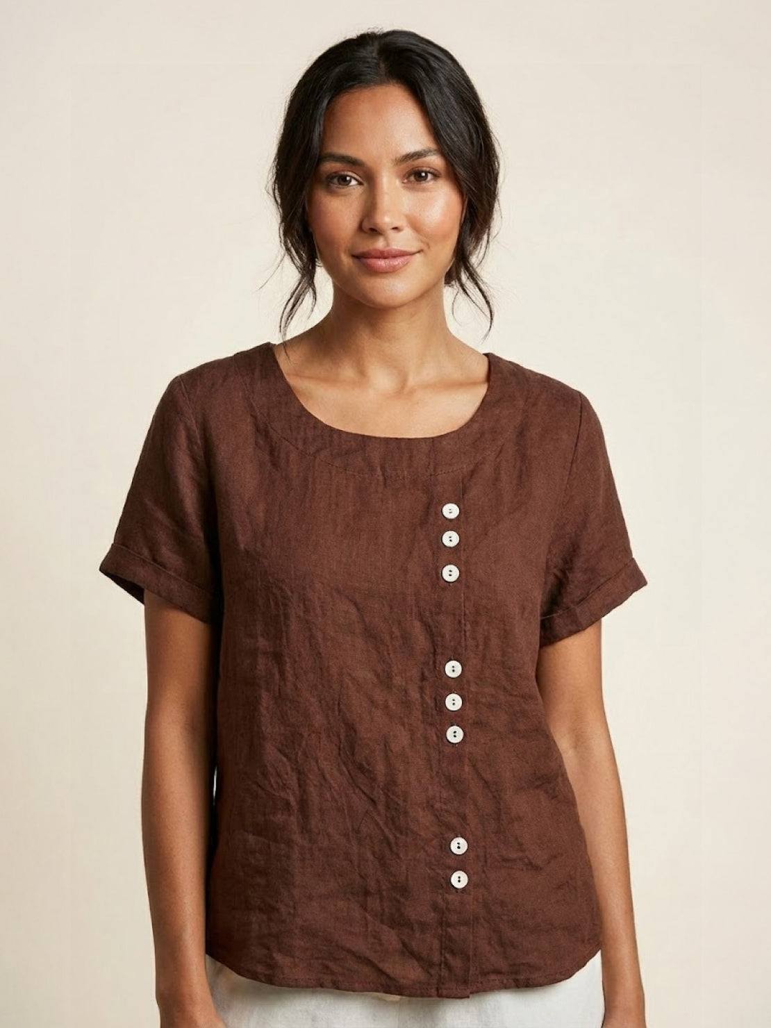Grace Collection | Women's Linen Blouse with Button Detail | Stylish Summer Top for Effortless Outfits
