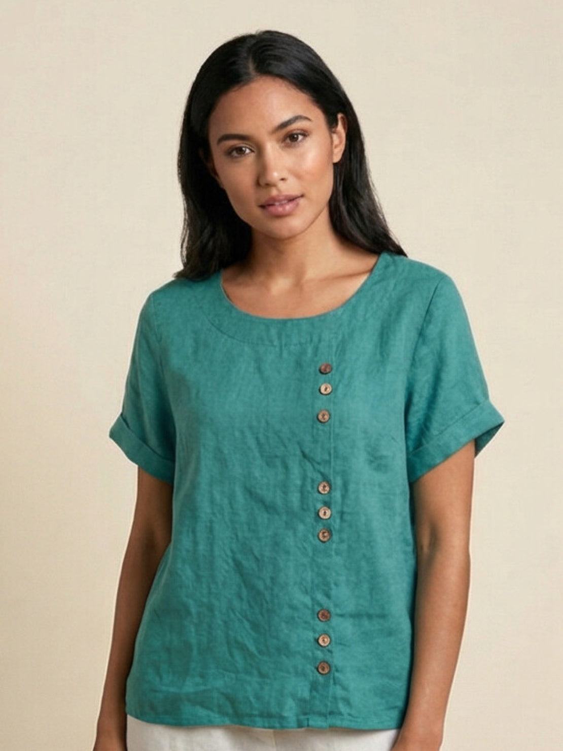 Grace Collection | Women's Linen Blouse with Button Detail | Stylish Summer Top for Effortless Outfits