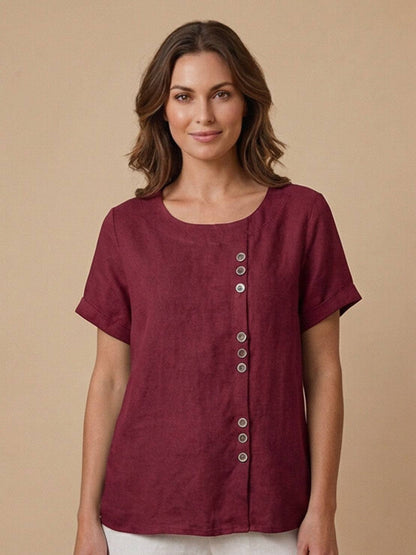 Grace Collection | Women's Linen Blouse with Button Detail | Stylish Summer Top for Effortless Outfits