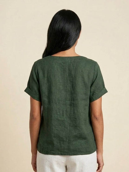 Grace Collection | Women's Linen Blouse with Button Detail | Stylish Summer Top for Effortless Outfits