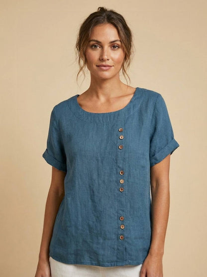 Grace Collection | Women's Linen Blouse with Button Detail | Stylish Summer Top for Effortless Outfits