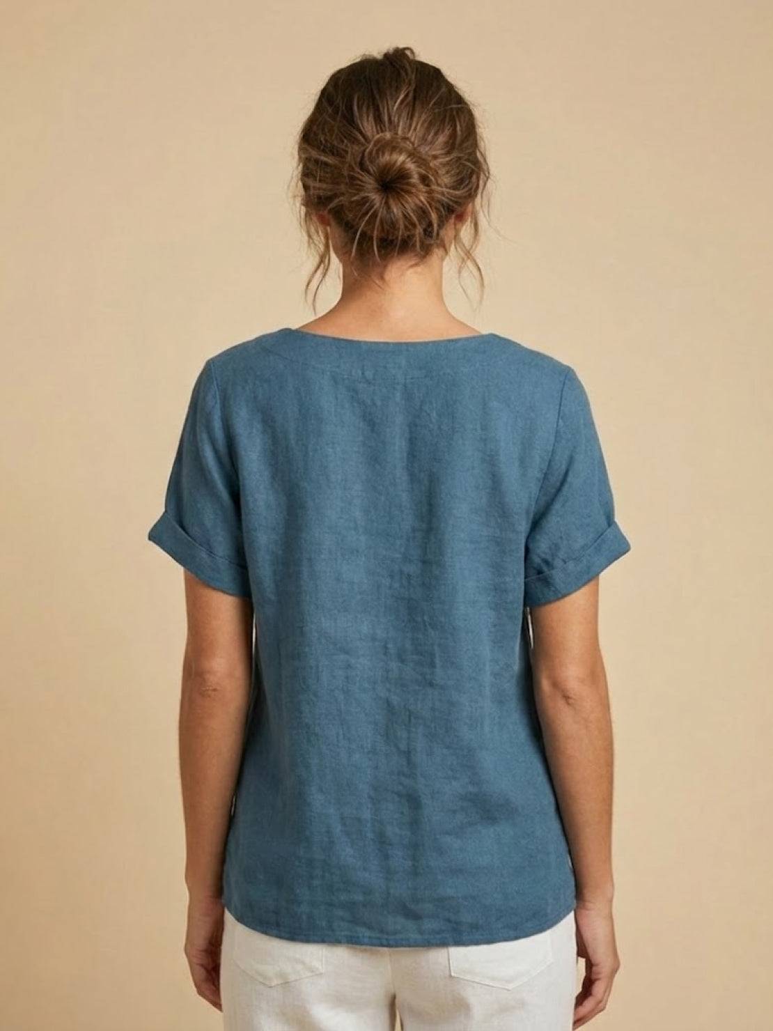 Grace Collection | Women's Linen Blouse with Button Detail | Stylish Summer Top for Effortless Outfits