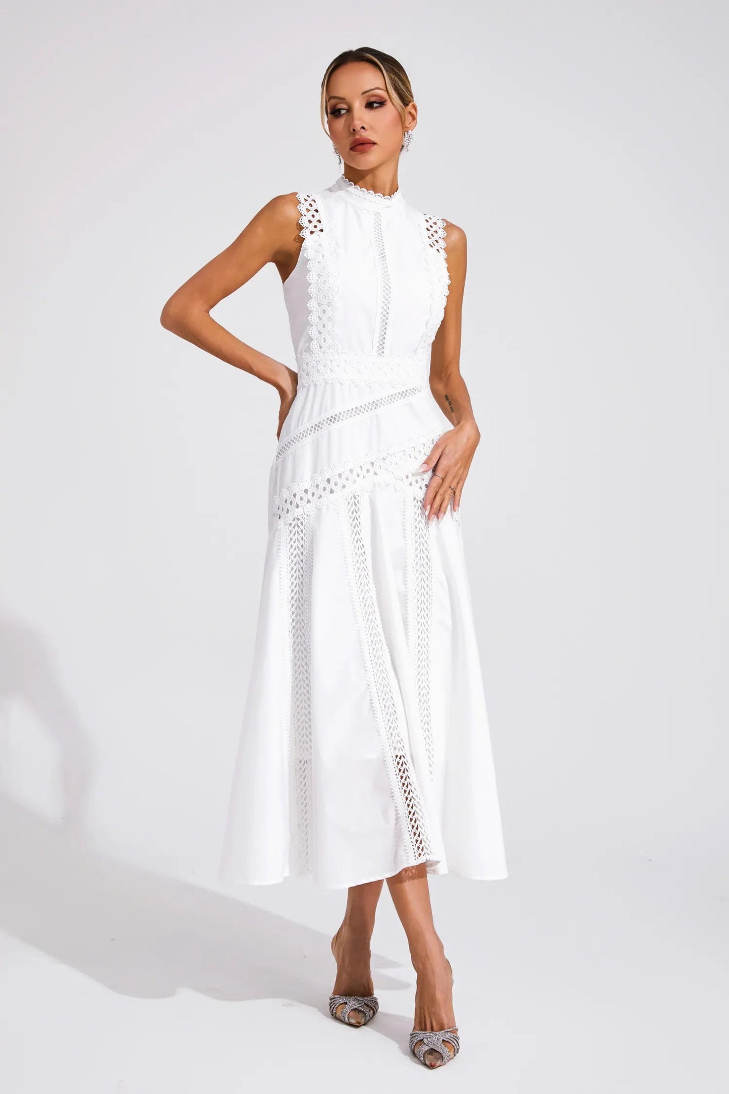 Hailey Collection | Women's Lace Midi Dress with Sleeveless Design | Elegant Wedding Guest Dress for Summer Occasions
