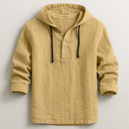 Hudson Collection | Lightweight Cotton-Linen Hoodie Shirt with Adjustable Drawstring | Relaxed Fit for All-Day Comfort
