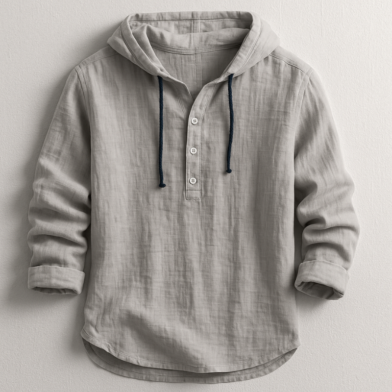Hudson Collection | Lightweight Cotton-Linen Hoodie Shirt with Adjustable Drawstring | Relaxed Fit for All-Day Comfort