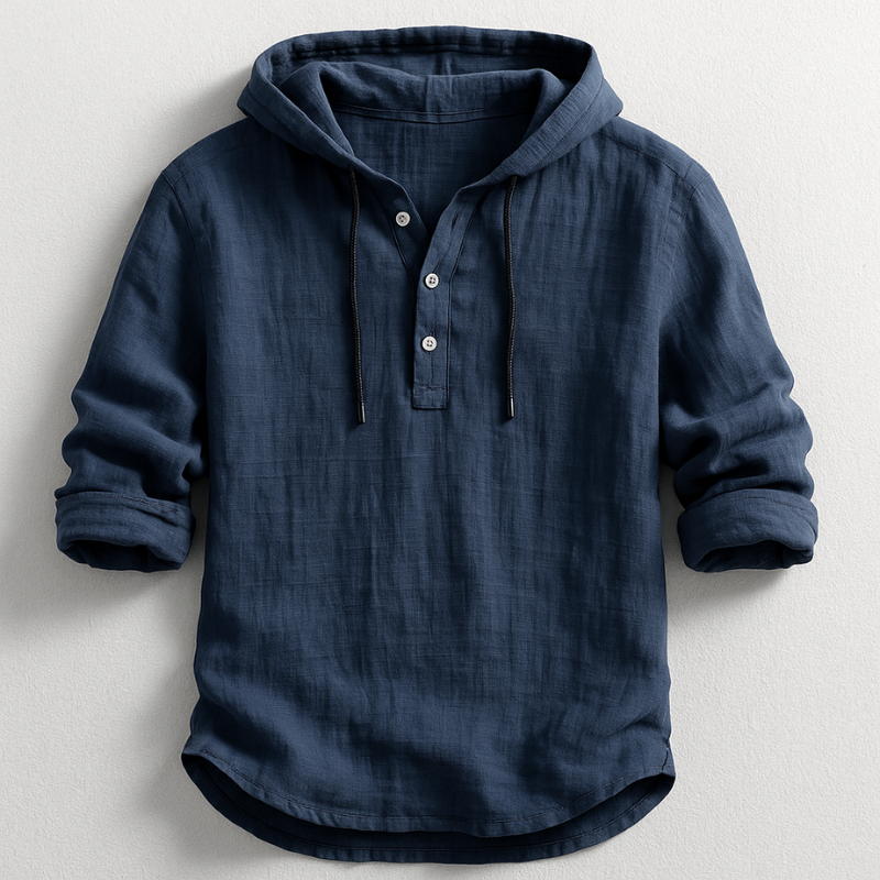 Hudson Collection | Lightweight Cotton-Linen Hoodie Shirt with Adjustable Drawstring | Relaxed Fit for All-Day Comfort