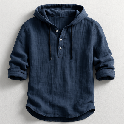 Hudson Collection | Lightweight Cotton-Linen Hoodie Shirt with Adjustable Drawstring | Relaxed Fit for All-Day Comfort