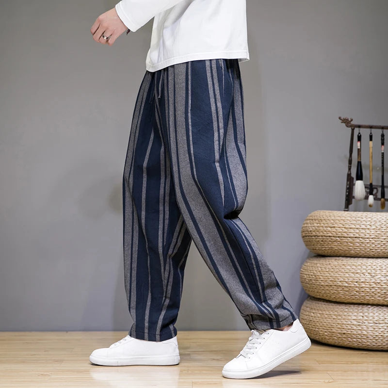 Ikigai | Women's Capri Pants with Bold Stripe Pattern | Lightweight Cotton-Linen for Everyday Comfort