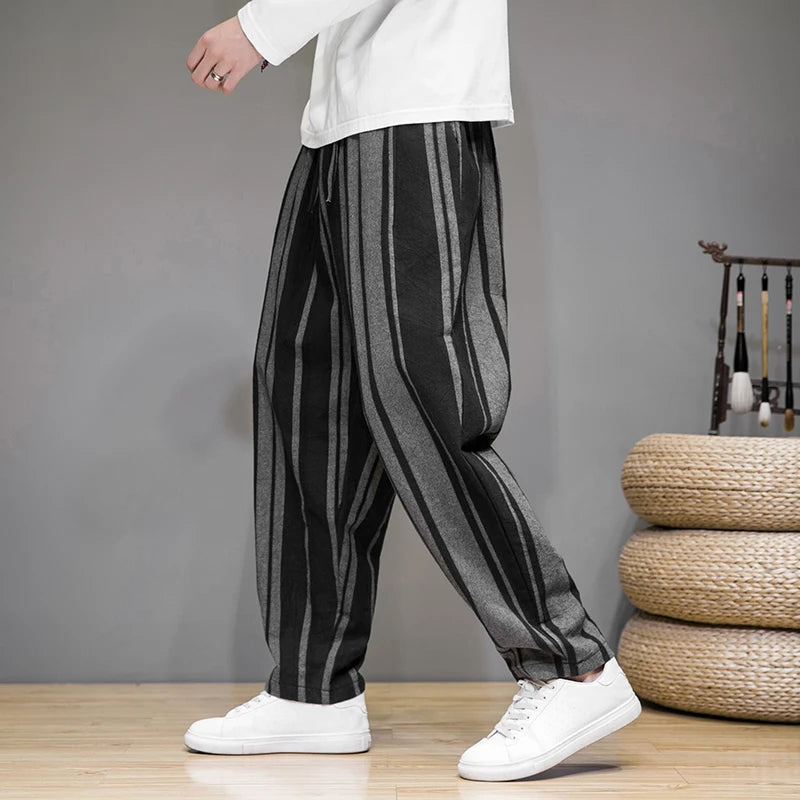 Ikigai | Women's Capri Pants with Bold Stripe Pattern | Lightweight Cotton-Linen for Everyday Comfort