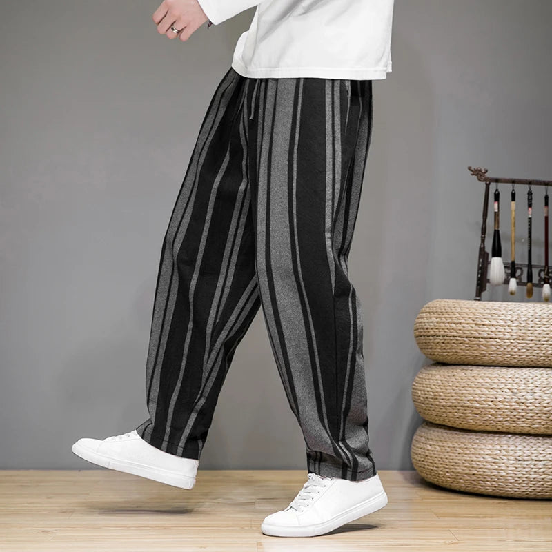 Ikigai | Women's Capri Pants with Bold Stripe Pattern | Lightweight Cotton-Linen for Everyday Comfort