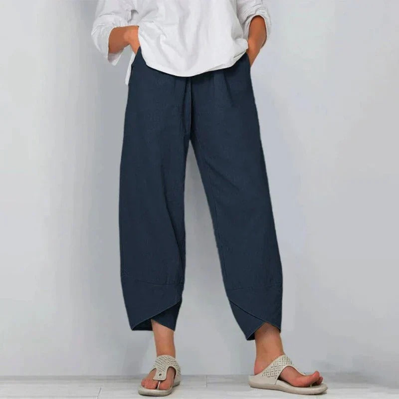 Women's Wide Leg Cropped Pants with Angled Hem 1