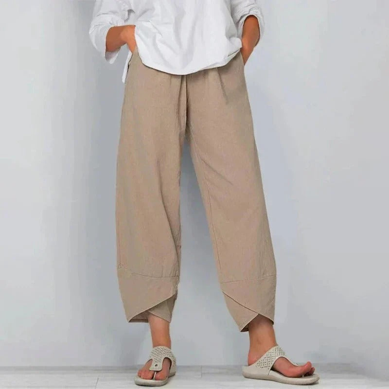 Women's Wide Leg Cropped Pants with Angled Hem 2