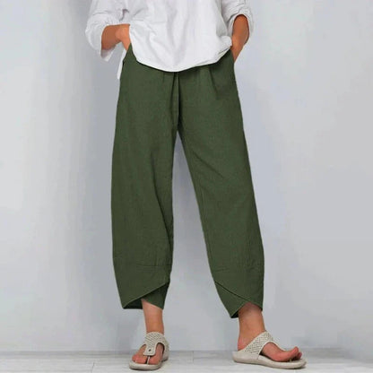 Women's Wide Leg Cropped Pants with Angled Hem 3