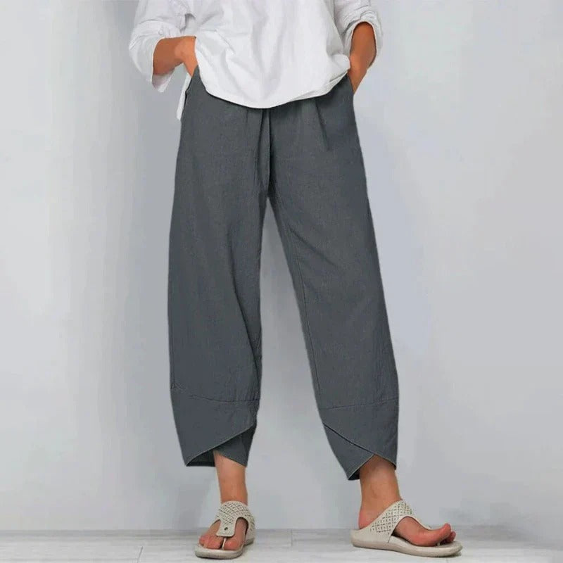 Women's Wide Leg Cropped Pants with Angled Hem 5