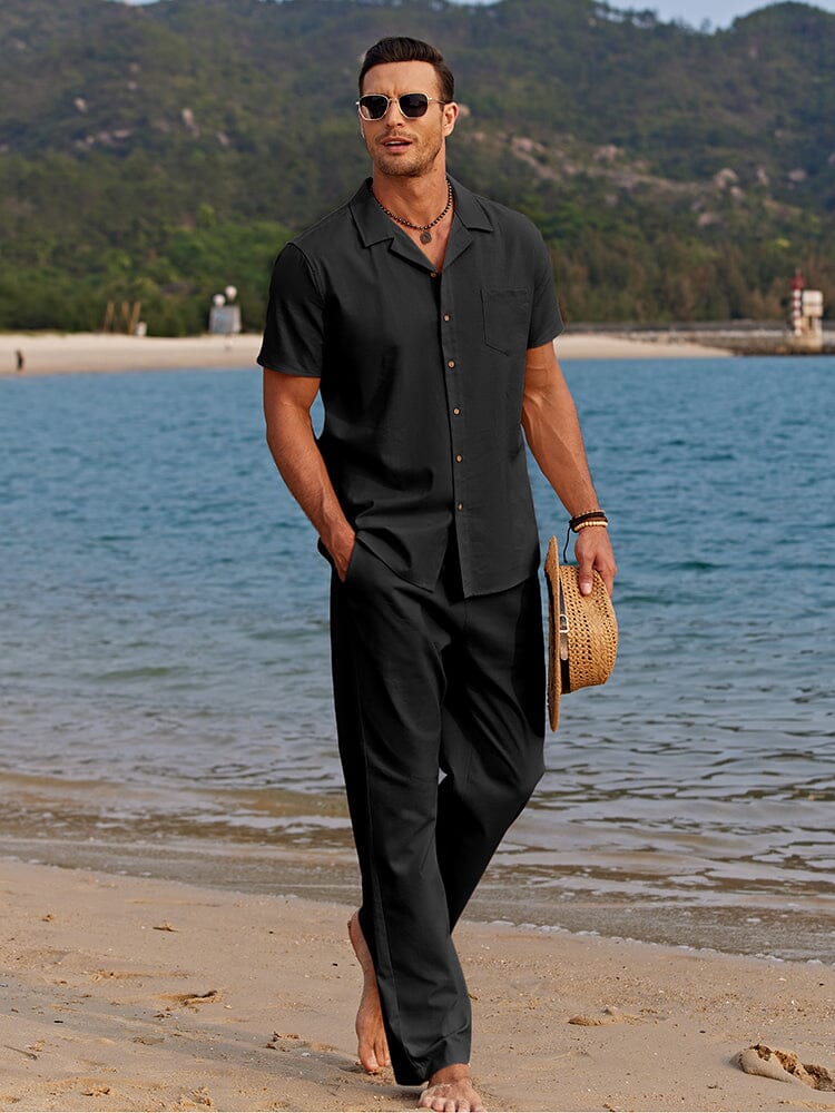 Kai Collection | Men's Outfit with Relaxed Fit Two-Piece Linen Set | Effortless Summer Style for Comfort