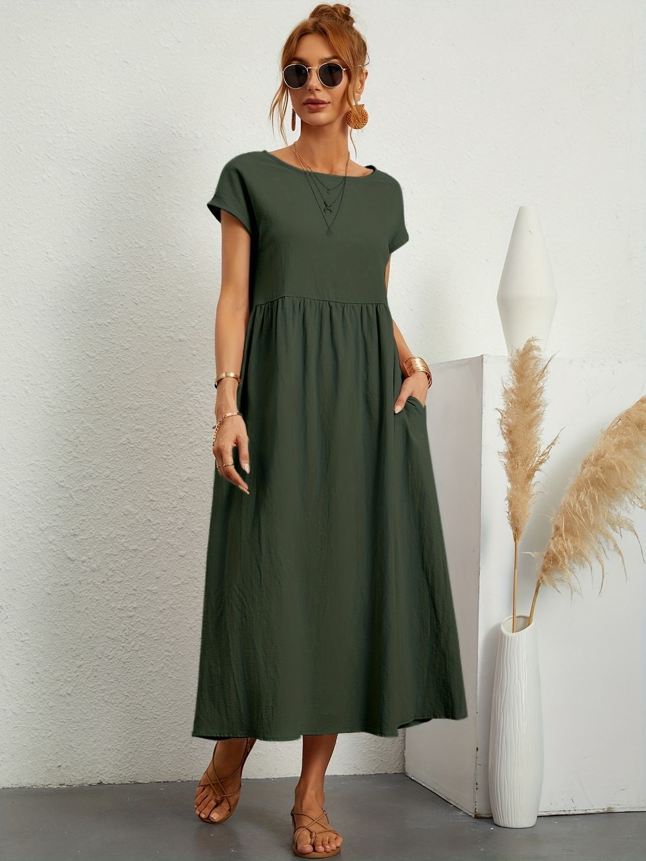 Kaitlyn | Women's Midi Dress with Pockets & Short Sleeves | Effortless Summer Style