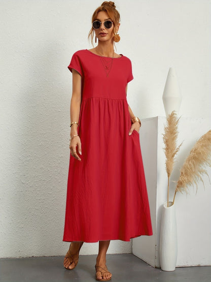Kaitlyn | Women's Midi Dress with Pockets & Short Sleeves | Effortless Summer Style