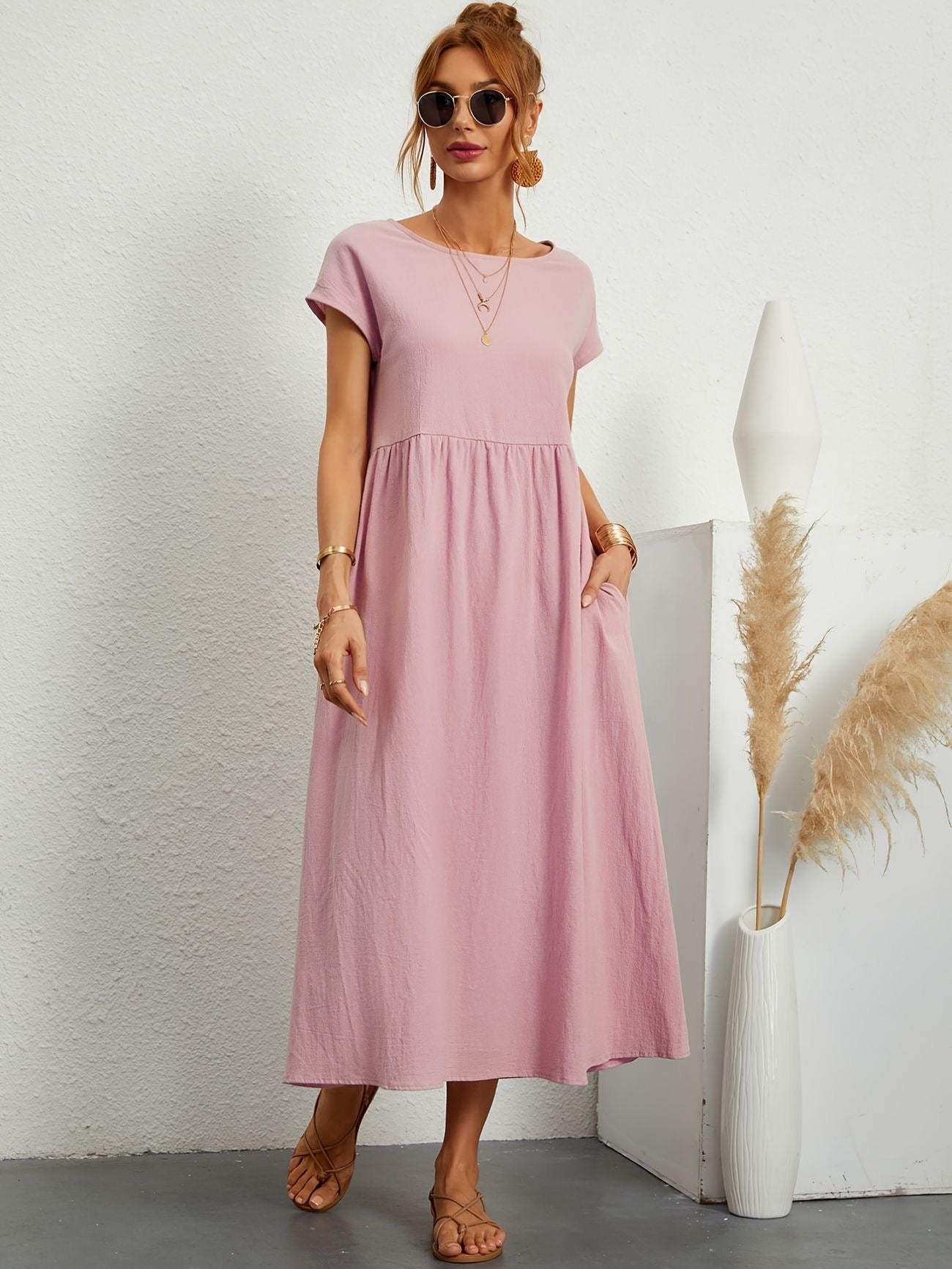 Kaitlyn | Women's Midi Dress with Pockets & Short Sleeves | Effortless Summer Style