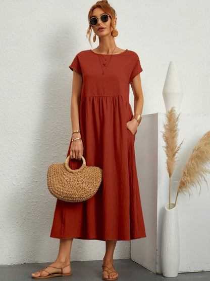 Kaitlyn | Women's Midi Dress with Pockets & Short Sleeves | Effortless Summer Style