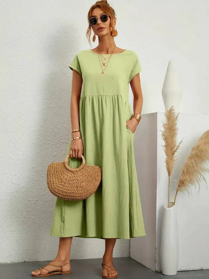 Kaitlyn | Women's Midi Dress with Pockets & Short Sleeves | Effortless Summer Style
