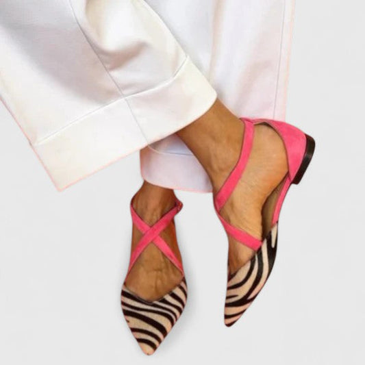 Kara Collection | Pointed Toe Ballet Flats with Zebra Print & Fuchsia Accents | Stylish Comfort for Women
