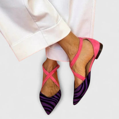 Kara Collection | Pointed Toe Ballet Flats with Zebra Print & Fuchsia Accents | Stylish Comfort for Women