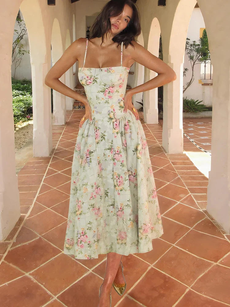 Katherine | Women's Floral Midi Dress with Slim Straps | Elegant Summer Look for Special Events