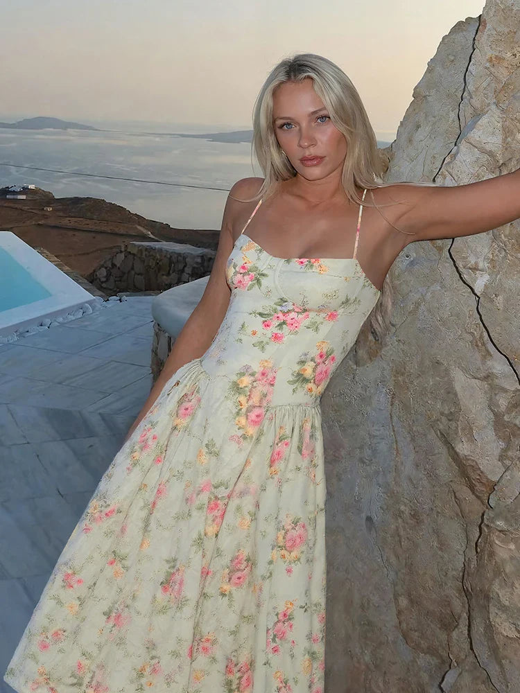 Katherine | Women's Floral Midi Dress with Slim Straps | Elegant Summer Look for Special Events