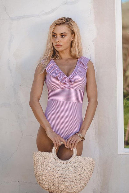 Keera | Women's Retro Striped One Piece Swimsuit with Adjustable Straps | Flattering Fit for Beach and Pool