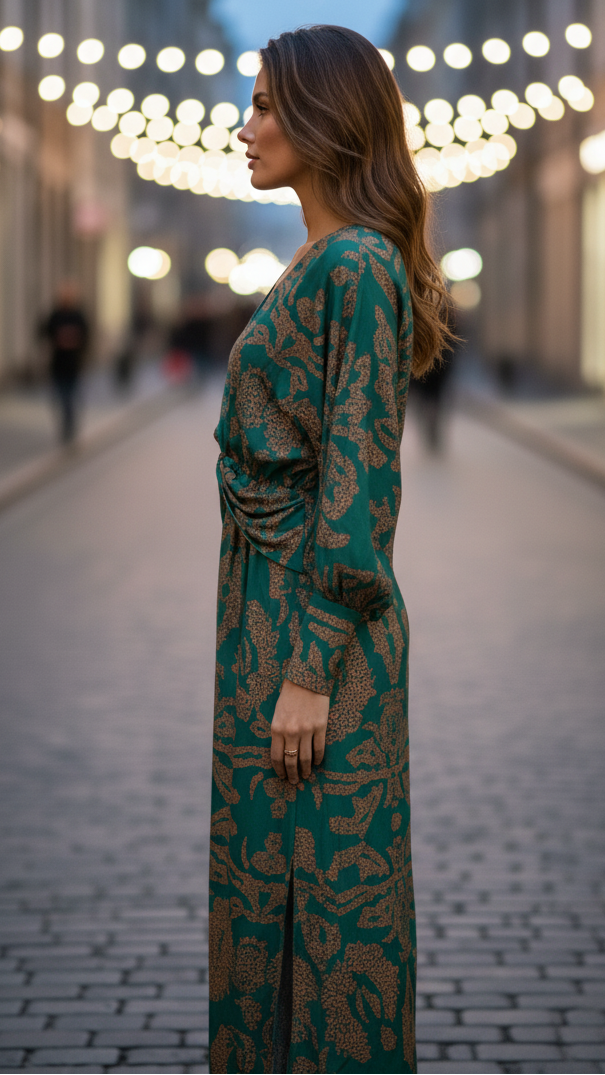 Lara Collection | Elegant Midi Dress with V-Neck Design | Luxurious Style for Any Occasion