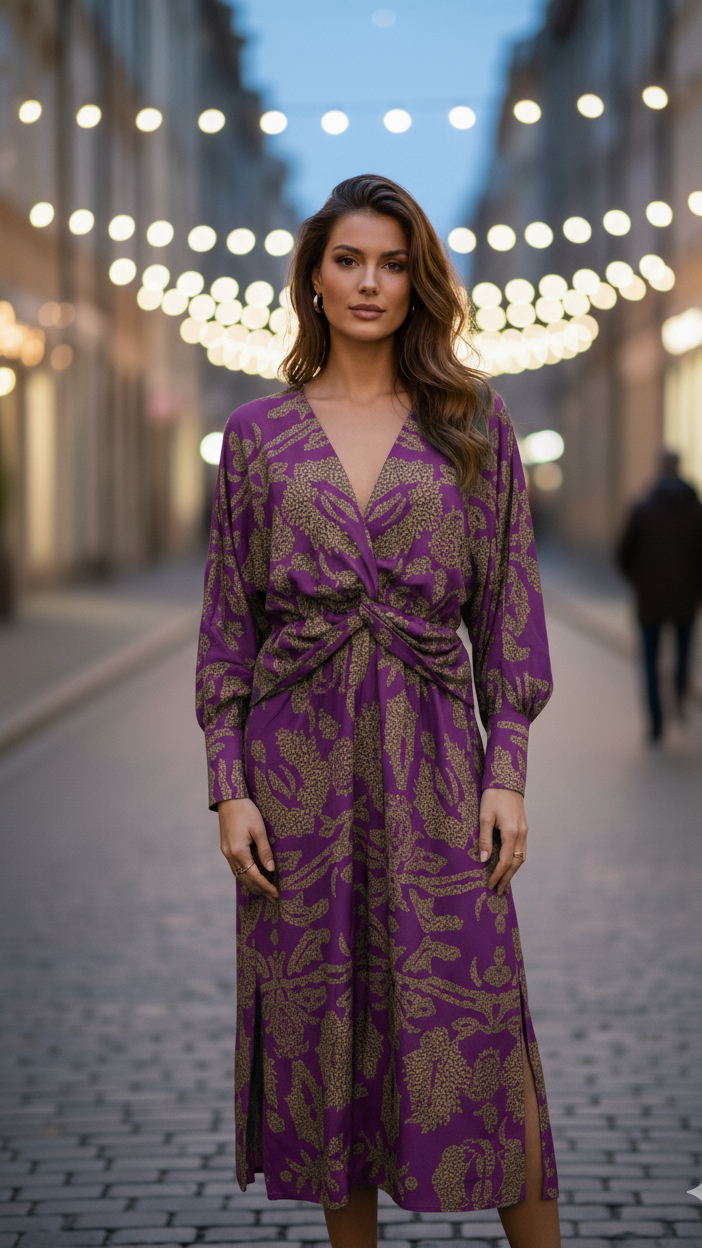 Lara Collection | Elegant Midi Dress with V-Neck Design | Luxurious Style for Any Occasion