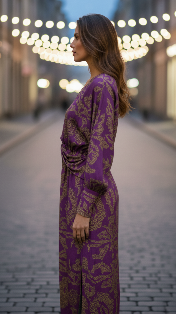 Lara Collection | Elegant Midi Dress with V-Neck Design | Luxurious Style for Any Occasion