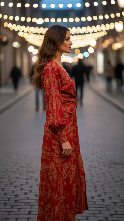 Lara Collection | Elegant Midi Dress with V-Neck Design | Luxurious Style for Any Occasion