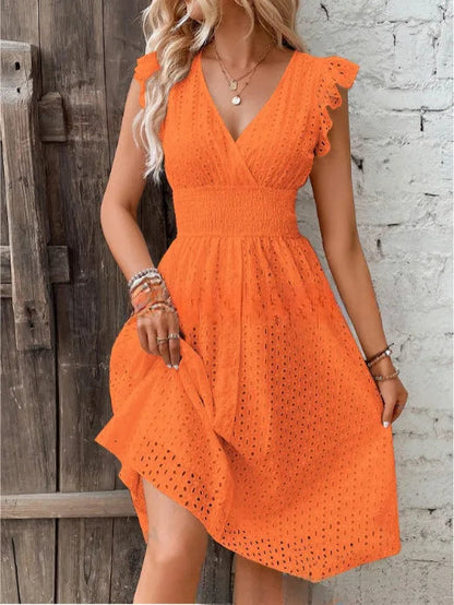Lily Collection | Women's White Summer Dress with Eyelet Texture | Flattering A-Line Fit for Effortless Style