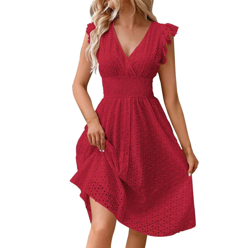 Lily Collection | Women's White Summer Dress with Eyelet Texture | Flattering A-Line Fit for Effortless Style