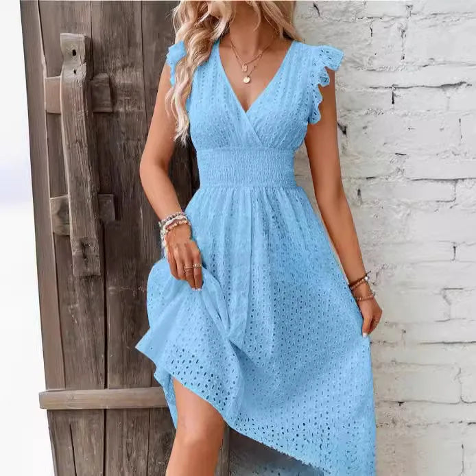 Lily Collection | Women's White Summer Dress with Eyelet Texture | Flattering A-Line Fit for Effortless Style