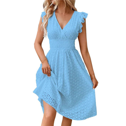 Lily Collection | Women's White Summer Dress with Eyelet Texture | Flattering A-Line Fit for Effortless Style