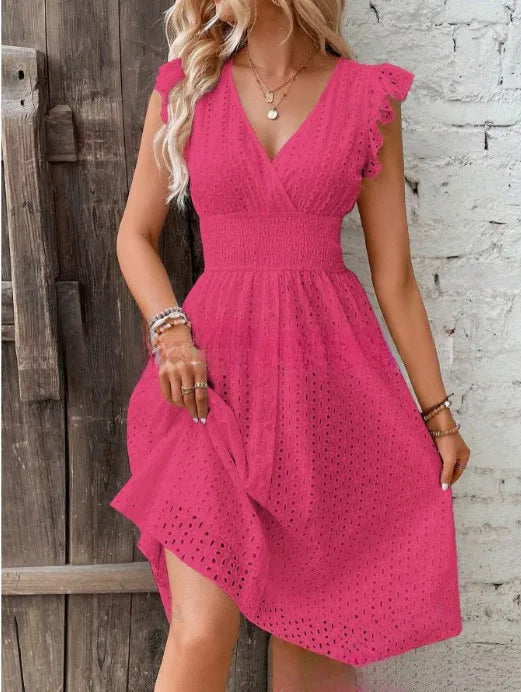 Lily Collection | Women's White Summer Dress with Eyelet Texture | Flattering A-Line Fit for Effortless Style