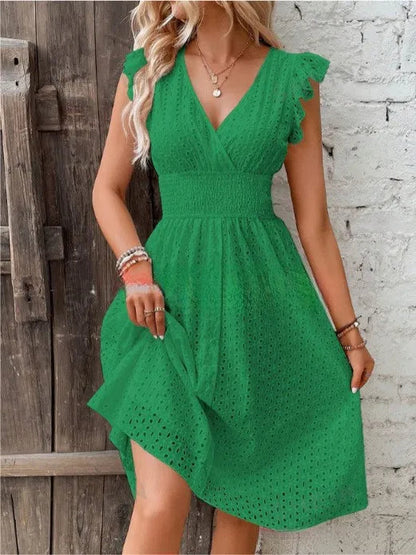 Lily Collection | Women's White Summer Dress with Eyelet Texture | Flattering A-Line Fit for Effortless Style