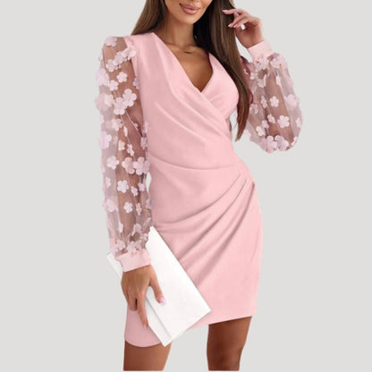 Lucy Collection | Women's Mini Wrap Dress with Sheer Sleeves | Elegant Summer Style for Effortless Outfits